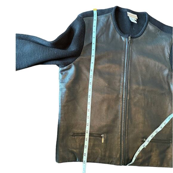 Coldwater Creek Leather and Merino‎ Wool Zip Front Jacket Black Medium - Picture 7 of 8